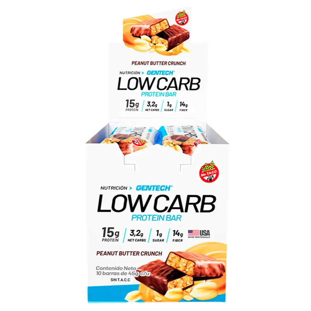 [7798101201992] Barra proteica low carb gentech caja 10x45gs (Crema de mani)