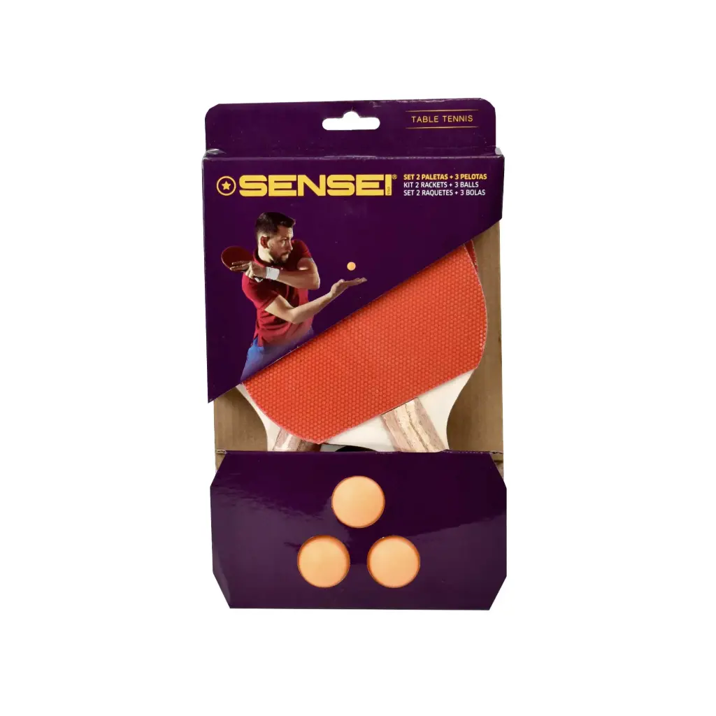 Set ping pong 2 paletas  + 3 pelotas sensei