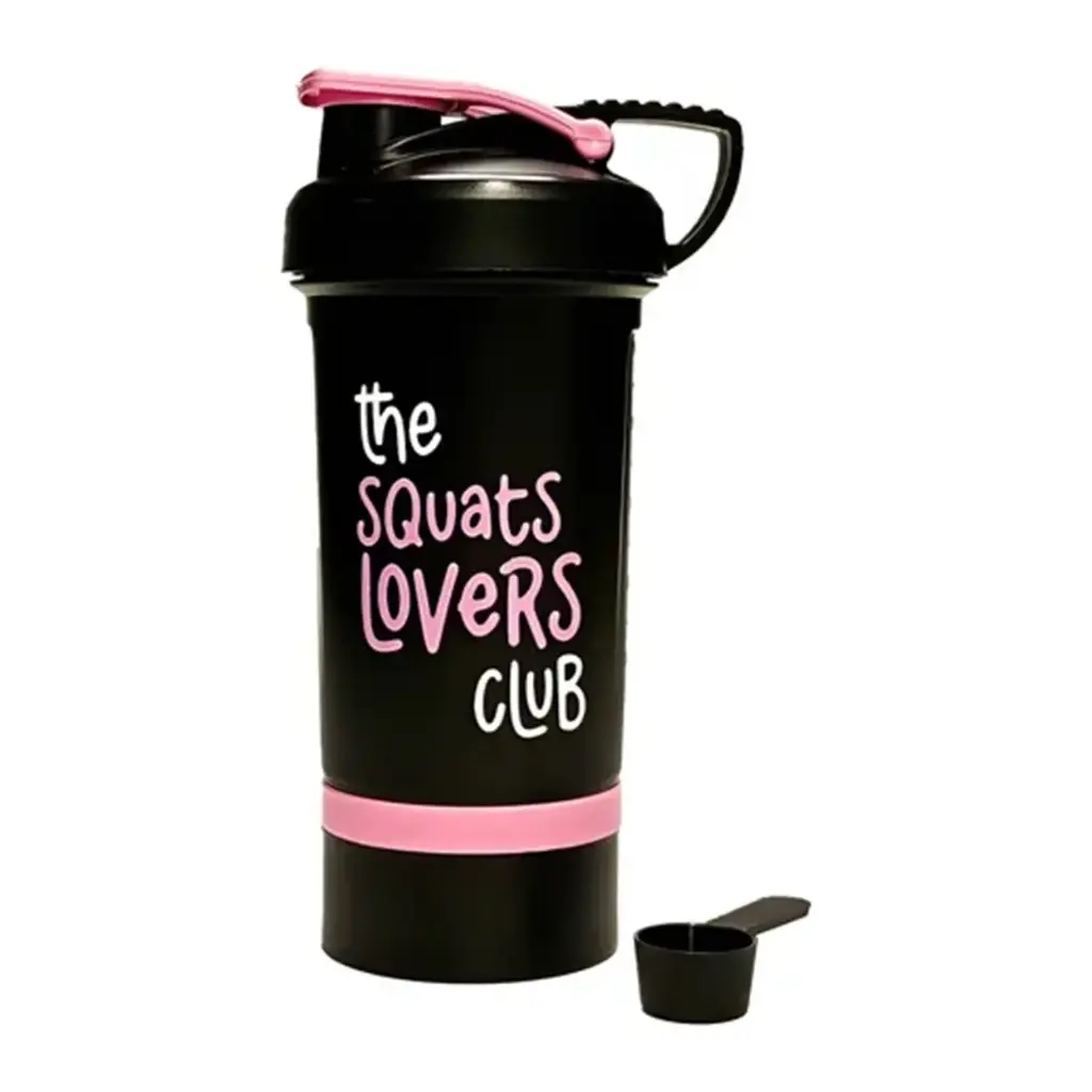Shaker FLIP Color negro-rosa 500ml (2 EN 1 + Scoop) SQUARTS LOVERS
