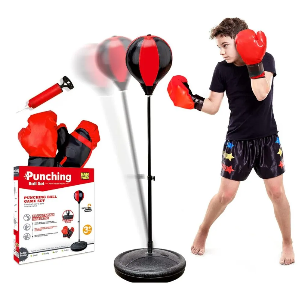 Set de boxeo infantil con puching ball y guantes