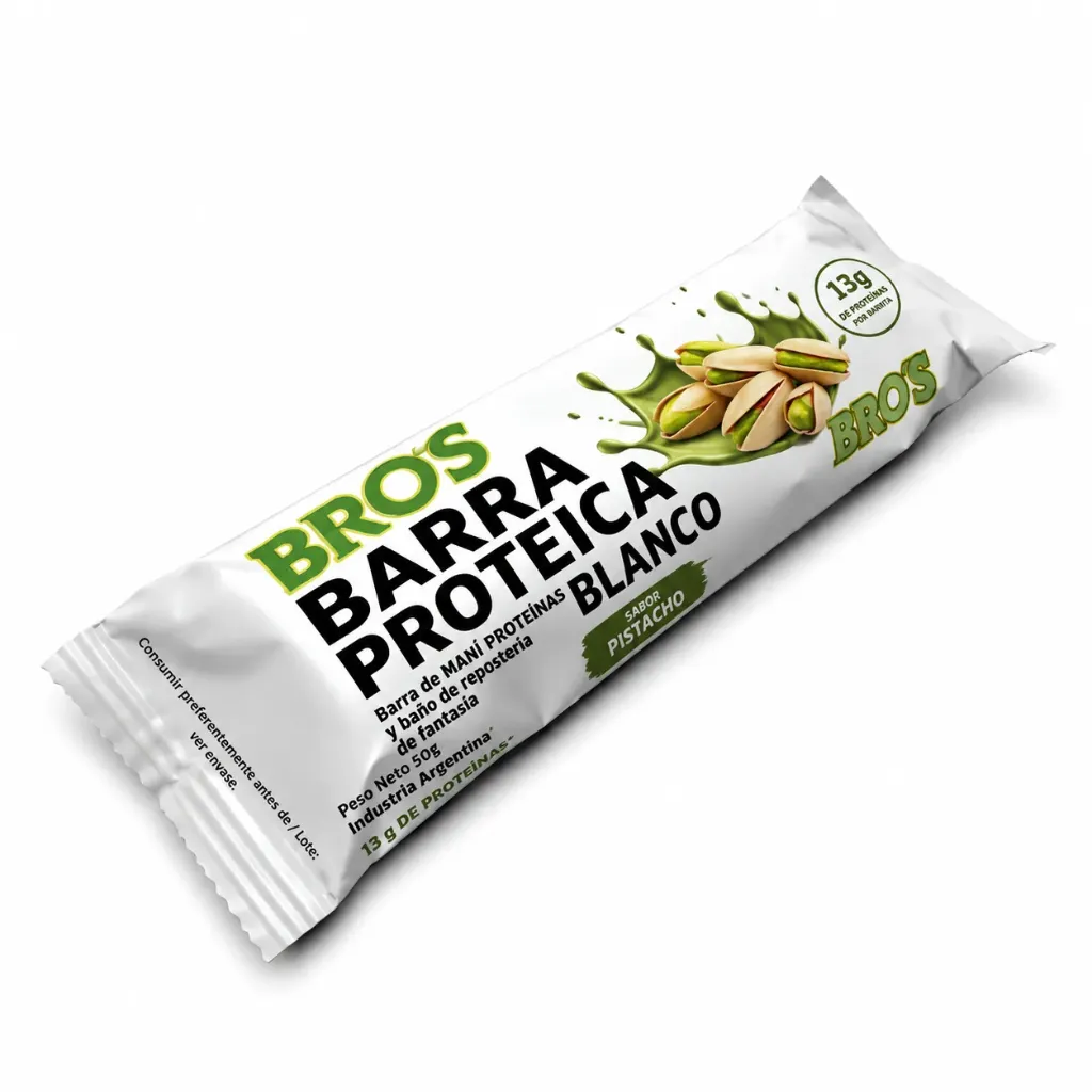 Barra proteica bros unidad 50gs pistacho con chocolate blanco