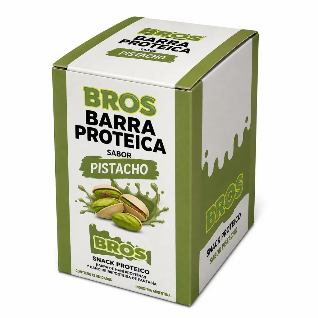 Barra proteica bros caja 10 x 50gs pistacho con chocolate blanco