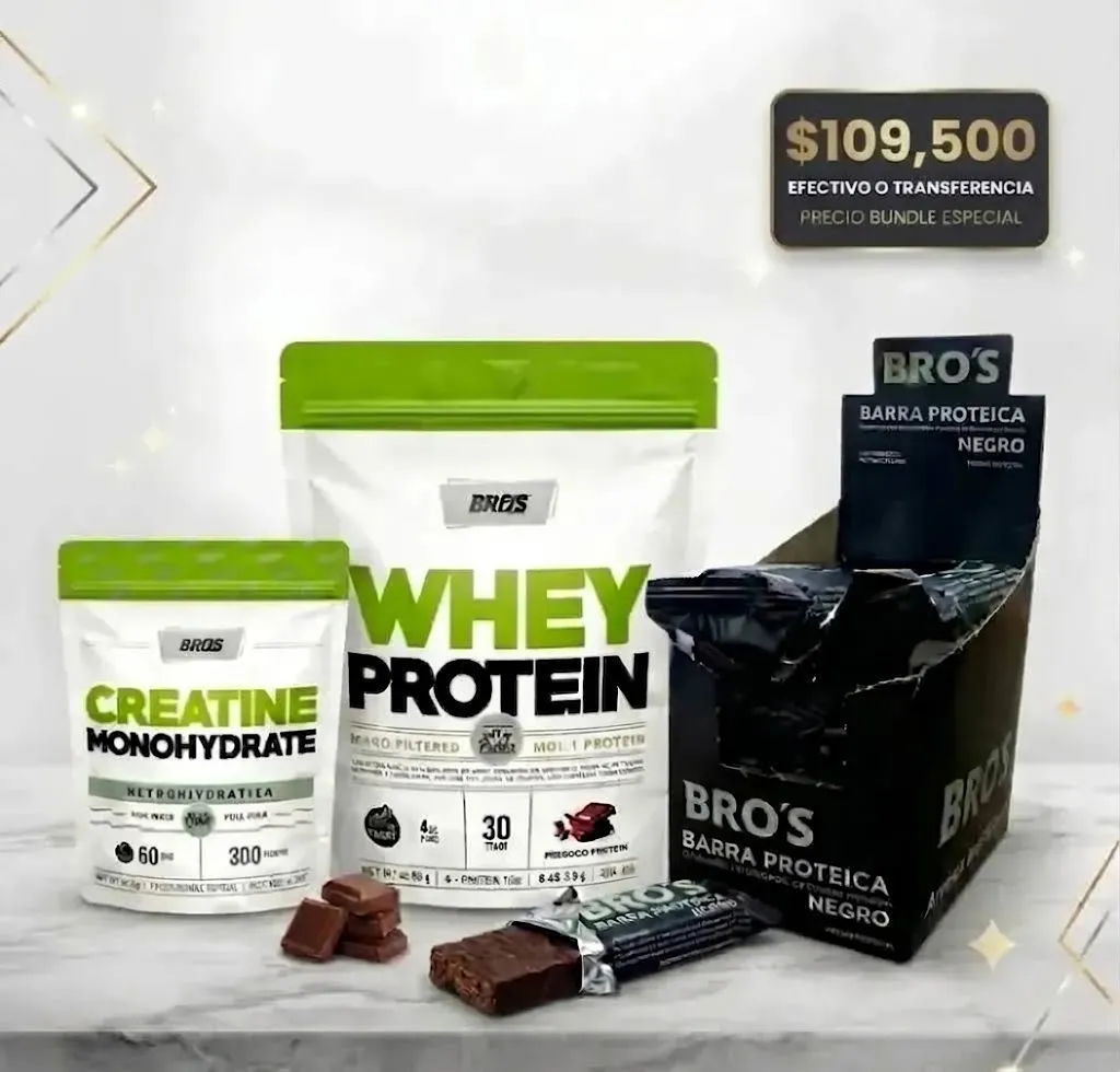 Combo proteina 2lb star, creatina 300gs star y 1 caja de barritas proteicas x 10u bros