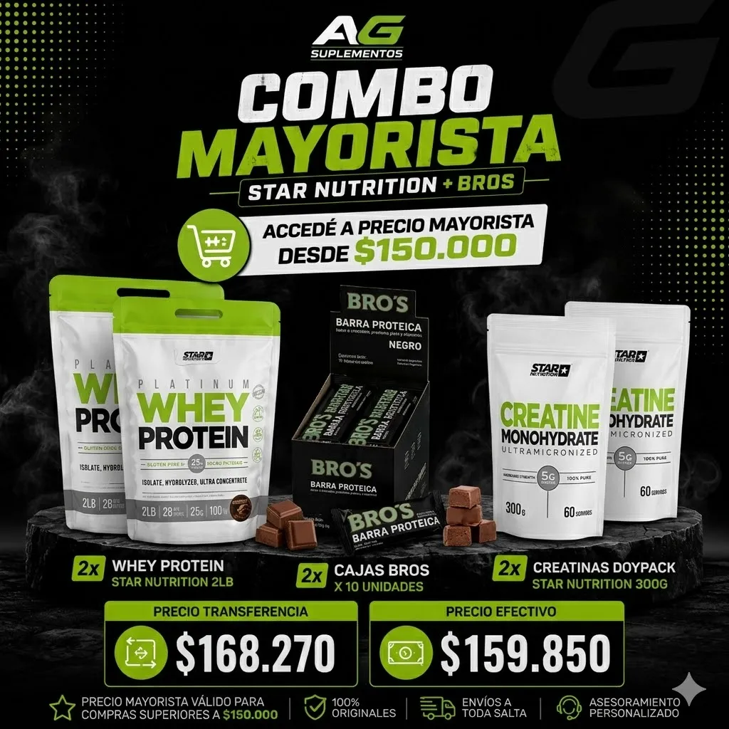 Combo mayorista barritas bros, prote y crea star