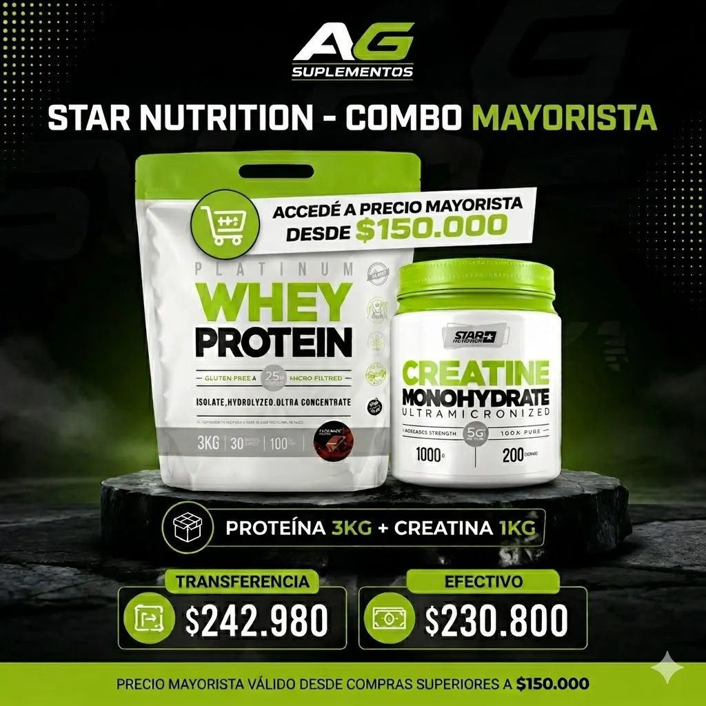 Combo mayorista prote 3kg y creatina de 1kg de star nutrition