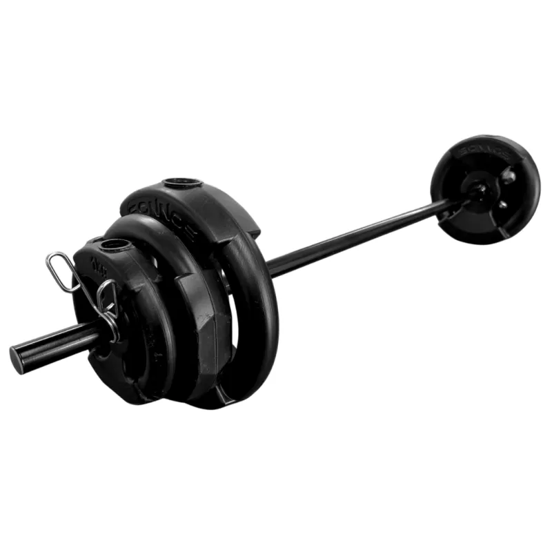 Kit body pump 17kg discos c/manija negro: 2 de 5kg + 2de 2,5kg + 2 de 1kg + barra recta