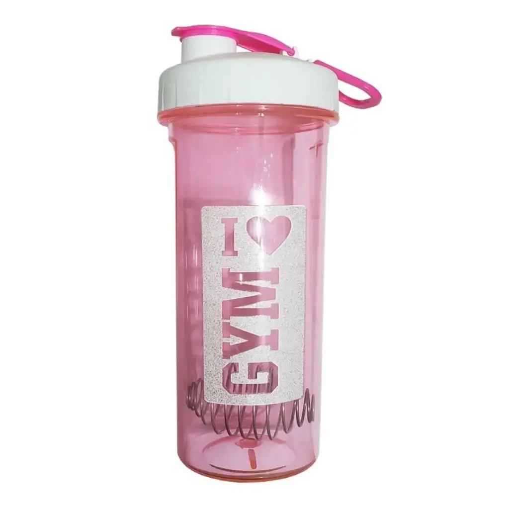 Shaker acrilico c/resorte i love gym rosa
