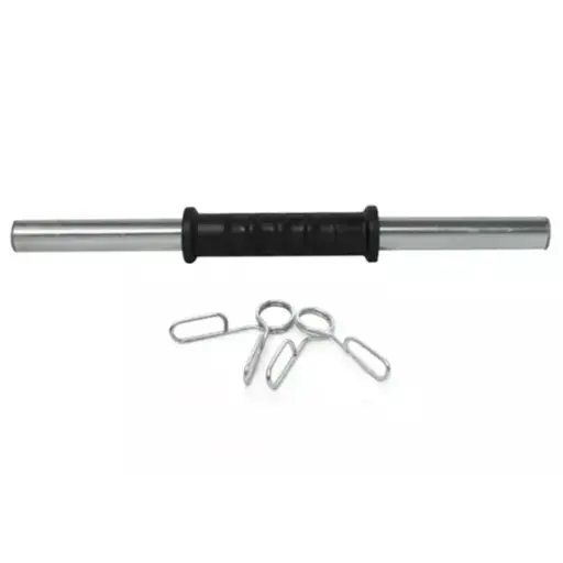 [11596] Mancuerna 35cm cromada maciza con topes - diametro 30mm puño de pvc